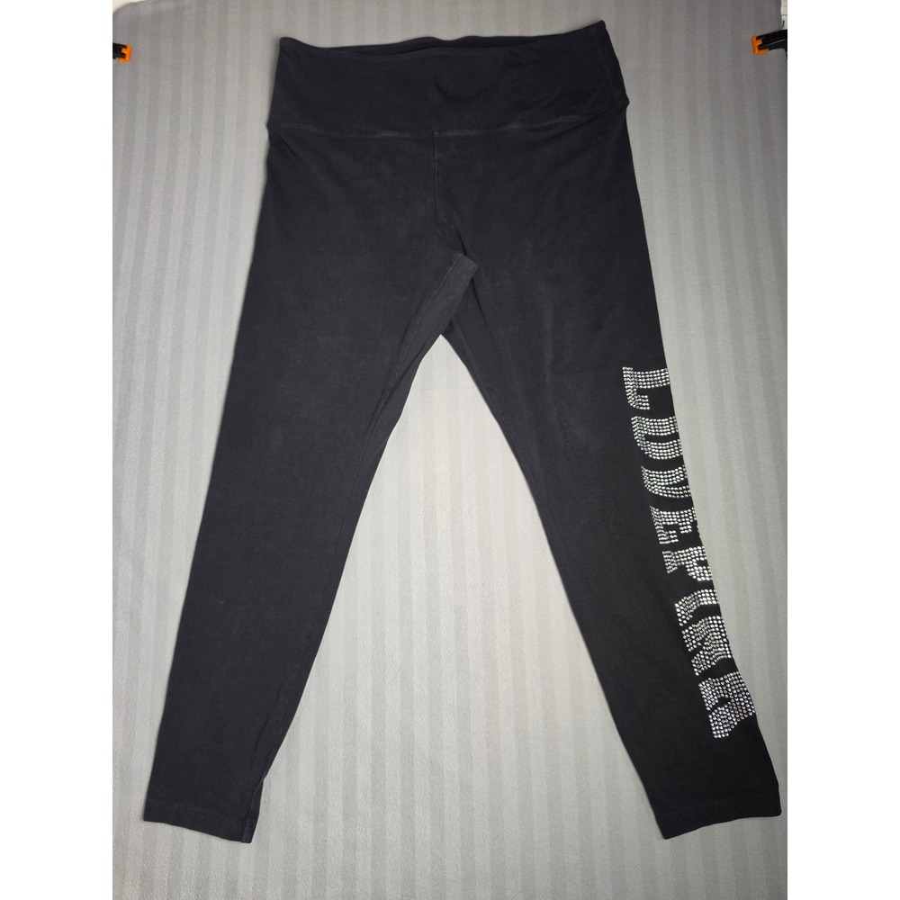 Victoria's Secret PINK Black Rhinestone Love Pink Leggings XXL High Waist Yoga